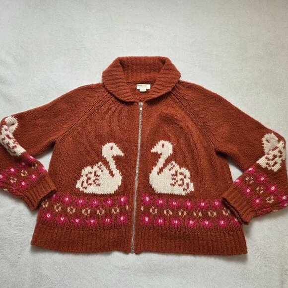 M Maeve x Anthropologie swan zip-front chunky cardigan sweater - Picture 1 of 14